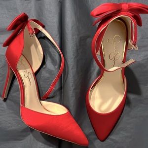Seductive Satin Red Heels With A Bow by Jessica Simpson